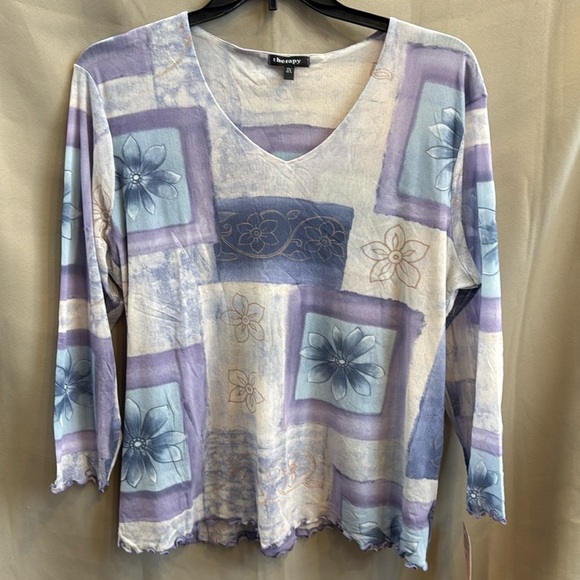NWT Therapy purple blue floral mesh top size 3x - Picture 1 of 5
